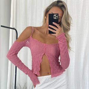 Revolve more to come pink Y2K long sleeve sheer mermaid core top